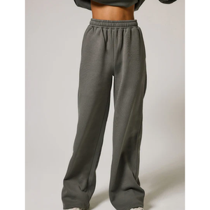 Women's Wide Leg Loose Pants 100% Cotton Solid Color <b>Elastic</b> <b>Waist</b> Casual Full Length Terry Fabric Summer Quick Dry Breathable - Product Image 4