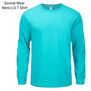 T-shirt décontracté à manches longues pour homme, 100% coton, teint en pièce, 220g, séchage rapide, col rond, coupe ample - Product Image 2