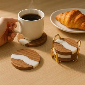 Al Por Mayor, Exclusivo Diseño Clásico, Posavasos de Resina de Madera Natural, Soporte para Caja, Tapete de Servicio de 10 mm para Mesa de Restaurante, Hotel y Hogar - Product Image 4
