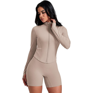 Cropped Length Full Zip Nylon Yoga <b>Jacket</b> Women Breathable Four-Way Stretch Slim Fit High Neck Long Sleeve Skinny Fit <b>Workout</b> - Product Image 2