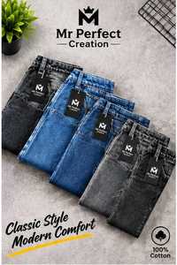 Jean en denim pour homme, coupe droite classique, design à poches rondes, décontracté, look délavé élégant, coutures durables, confortable - Product Image 3