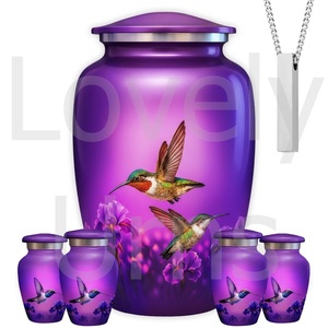 AMERICURN Set of 6 Purple Cremation <b>Urns</b> <b>Large</b> Hummingbird 4 Keepsakes 1 Necklace Handcrafted Ceramic OEM ODM Factory - Product Image 2