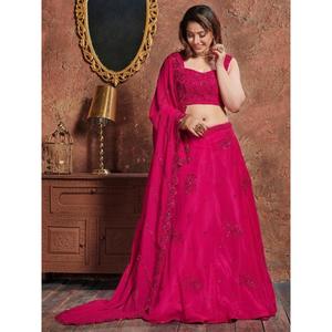 Pink Sequins Work Georgette Wedding Wear <b>Lehenga</b> Choli - Product Image 2