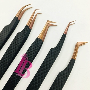 Very Famous Set Of Eyelash Extension Tweezers Japanese Stainless Steel Black Plasma Anti Slip Lash Tweezers Best Price Offer - Product Image 5