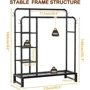 Appendiabiti Multifunzionale a 4 Ripiani per Carichi Pesanti con Doppie Aste e Barra Appendiabiti, Qualità Premium - Product Image 3