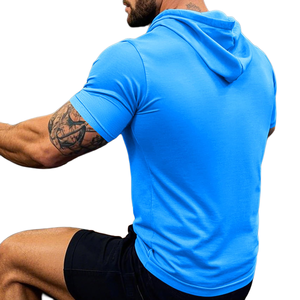 Sudadera con Capucha Deportiva de Manga Corta para Hombre con Logotipo Personalizado, Sudadera con Capucha de Algodón Mezclado para Entrenamiento, Camiseta con Capucha Básica para Hombre - Product Image 5