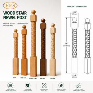 Poteau d'escalier EFS Wood Stair de 48 pouces en bois massif, design traditionnel pour rampe d'escalier - Product Image 1