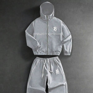 Conjunto de Chaqueta Cortavientos Larga de 2 Piezas Unisex Personalizada, Estilo Vintage, Impermeable, Resistente al Viento, Tejido Ecológico, Opciones de Bordado e Impresión Digital - Product Image 1