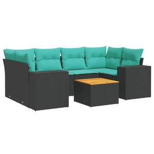 Ensemble de canapés de patio en polyrotin noir 7 pièces avec coussins, mobilier d'extérieur élégant - Product Image 2