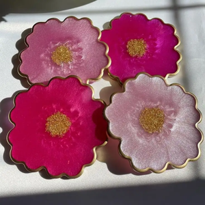 Handmade <b>Resin</b> Floral Coaster Irregular Shape Glam Pink Gold <b>Epoxy</b> Art Tea Cup Mat Decorative <b>Table</b> Accessory - Product Image 5