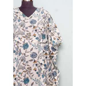 Caftán 100% Algodón con Estampado Floral, Ropa Larga para Mujer, Vestido de Maternidad con Estampado en Bloques, para Todas las Temporadas: Verano, Invierno, Otoño, Primavera - Product Image 3