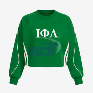 Sudadera Corta Verde y Blanca de la Hermandad Iota Phi Lambda con Bordado Blanco y Diseño de Ribete IPL, Ropa Universitaria - Product Image 2