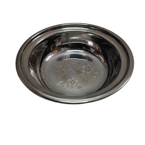 ชามสลัดสแตนเลสเกรดพรีเมียมพร้อมลายเลเซอร์รูปดอกไม้ - ชามเสิร์ฟขอบกว้างสำหรับครัวและบ้าน - ทนทาน - Product Image 1