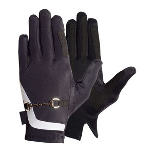 Gants d'équitation noirs pour femmes avec détail mors de cheval doré, fermeture auto-agrippante, couleur unie, modèle 2026 - Product Image 5