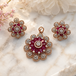 เครื่องประดับศิลปะอิชวาร์ ชุดจี้รูปดอกไม้ชุบทอง 14K ประดับเพชรทรงบริลเลียนท์ สำหรับผู้หญิง สวมใส่ได้ทุกวัน - Product Image 3