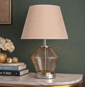 Modern Glass Table Lamp with Beige Fabric Empire Shade Warm White Light for Bedroom <b>Decorative</b> <b>Lighting</b> - Product Image 1