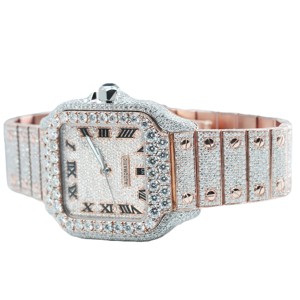Reloj de Lujo con Diamantes Cuadrados Chapado en Oro Rosa para Hombre, Esfera Romana Automática, Caja de Acero Inoxidable, Cristal de Zafiro, Reloj de Cuarzo - Product Image 1