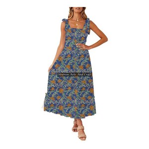Robe sans manches à bretelles spaghetti en coton imprimé au bloc, sur mesure, idéale pour les vêtements féminins, magnifique impression au bloc sur coton. - Product Image 3