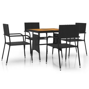 Conjunto de Comedor para Exterior de Madera de Acacia Sólida con Ratán PE Negro y Acero - Product Image 2