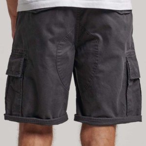 Men's Dark Gray Washed Solid Cargo Shorts 100% Cotton Canvas Breathable Mid Rise <b>Elastic</b> Waist Casual Fit Bermuda Length Pockets - Product Image 4