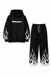 Conjunto de Sudadera con Capucha y Pantalones con Estampado de Llamas Personalizado, Estilo Urbano Unisex - Product Image 2