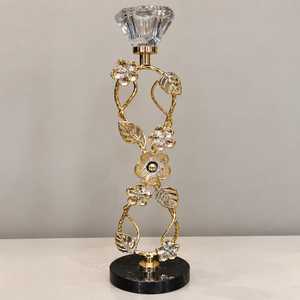 Gold Candelabra Decorative Metal <b>Candle</b> <b>Holder</b> Crystal Glass Accents Floral Leaf Design <b>Tall</b> Taper Wedding Christmas - Product Image 4