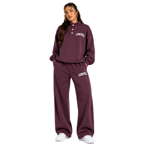 Conjunto Deportivo Oversize para Mujer, Sudadera con Cuello Alto y Botones, Ropa Deportiva de Invierno y Otoño, Pantalones Deportivos Holgados de Alta Calidad, DTF - Product Image 1