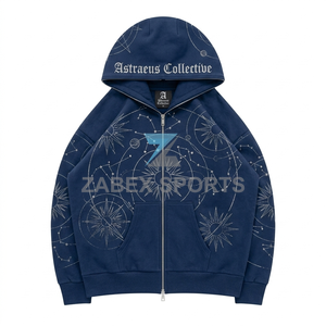 Sudadera con capucha de algodón grueso ZABEX con cremallera completa y diseño de pedrería, ropa de calle transpirable personalizada para hombre, invierno, PAKISTÁN - Product Image 1