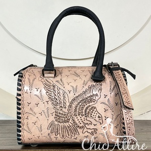 Sac à main Speedy en cuir véritable, nouveau modèle, avec motif floral sculpté d'aigle, en cuir véritable, avec poignée supérieure, petit sac de voyage unisexe à bandoulière, tendance - Product Image 1