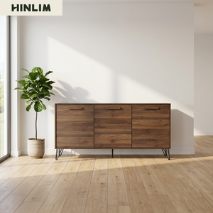 Modern Scandinavian Design Walnut Color <b>Sideboard</b> Metal Frame Buffet Cabinet for Contemporary Dining Room <b>Storage</b> - Product Image 4