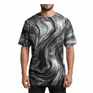 T-shirt pour homme en sublimation métallique liquide, motif abstrait, coupe ample, décontracté, tendance - Product Image 4