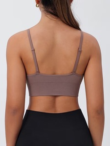 Soutien-gorge de sport sans couture à col en V profond, bretelles spaghetti réglables, dos croisé, bande élastique côtelée, débardeur de course, yoga et fitness - Product Image 2
