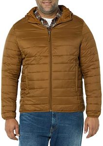 Men's <b>Red</b> <b>Hooded</b> Puffer <b>Jacket</b> Zipper Closure Windproof Casual Winter Outerwear Slim Fit Solid Color Regular Length - Product Image 2