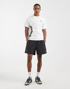 T-shirt en coton blanc à manches courtes et col rond pour homme, coupe classique, décontracté, avec imprimé laurier noir, haut en jersey tricoté - Product Image 3