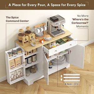 Modern 41\" White <b>Kitchen</b> Buffet Cabinet 3-Door <b>Sideboard</b> with Adjustable Shelf & Drawer for Dining Room - Product Image 4