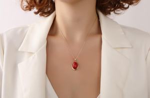 Collar con colgante de coral rojo, plata de ley 925, chapado en oro de 14 quilates, piedra preciosa natural, elegante regalo de joyería para mujer - Product Image 2