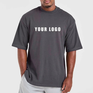 T-shirt en coton gris foncé uni pour homme, coupe oversize, épaules tombantes, style décontracté, manches courtes, minimaliste, été, fabrication usine - Product Image 2