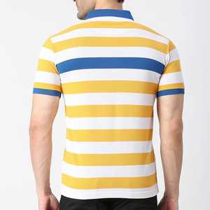 Polo en tricot rayé pour homme, manches courtes, décontracté, bleu, jaune, blanc, coupe classique - Product Image 6