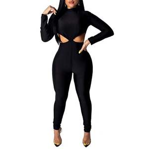 Mono de yoga de una pieza para mujer, personalizado, de invierno, negro, sexy, de manga larga, de elastano, ecológico, de cintura alta, ajustado y con cuello alto. - Product Image 1