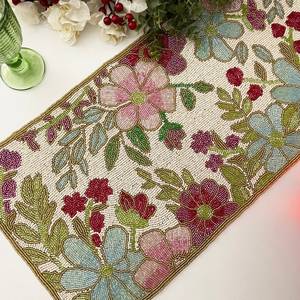 Handmade Embroidered Fabric Table <b>Runner</b> Rectangle <b>Green</b> Leaf Design Luxury Eco-Friendly Decorative Mat - Product Image 6