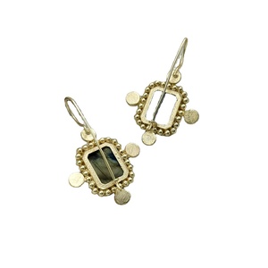 Boucles d'oreilles en coquillage plaqué or et pierre Labradorite Bijoux de mode artisanaux avec fil d'oreille pour les mariages et les fêtes - Product Image 3