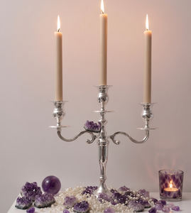 Luxury Silver Plated 3-Light <b>Candelabra</b>, Zinc Alloy Taper Candle Holder for Banquet/Party Tall Metal Candle Stand Event Rental - Product Image 1