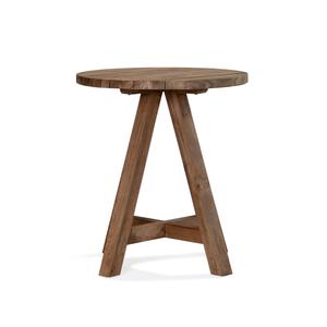 Table de bar ronde en teck massif artisanal avec plateau épais et base angulaire robuste pour café, bar et restaurant. - Product Image 3