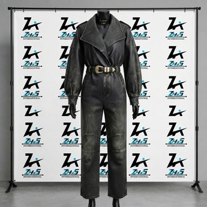 Manufacturer Long Sleeve Belted Wide Leg Faux Leather Faux Tracksuit <b>Romper</b> Fashion Streetwear Coverall Leather Tracksuit Set - Product Image 1
