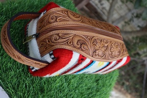 Toiletry Hand Tooled Saddle Blanket Fabric Genuine Leather Western Women Bag Handbag Purse Wholesale Aztec <b>Shaving</b> <b>Kits</b> - Product Image 4