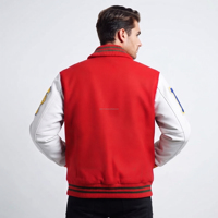 Veste universitaire d'hiver rouge et blanche pour homme, en laine, avec patchs brodés, style preppy, col rabattu, coupe classique, respirante