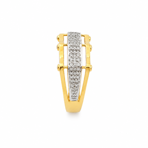 Solid 18K <b>Gold</b> Mens Diamond Band <b>Ring</b> Multi Row Micro Pave Center Strip Geometric High Polish Classic Wedding Party Daily Wear - Product Image 3
