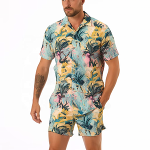 Conjunto de Camisa y Pantalones Cortos para Hombre, Estampado Floral Digital 3D, Estilo Hawaiano, Casual, Holgado, Transpirable, para la Playa - Product Image 1