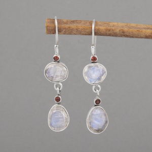 Natural Moonstone & Garnet Birthstone <b>Earrings</b> 925 Sterling <b>Silver</b> Handmade Gemstone <b>Drop</b> Dangle <b>Earrings</b> Jewelry Wholesale - Product Image 2
