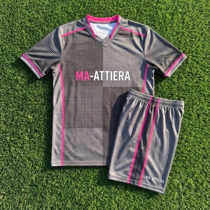 Custom Dark Gray Pink Trim Soccer Uniform Set <b>Short</b> Sleeve <b>Football</b> Jersey <b>Shorts</b> <b>Socks</b> - Product Image 6